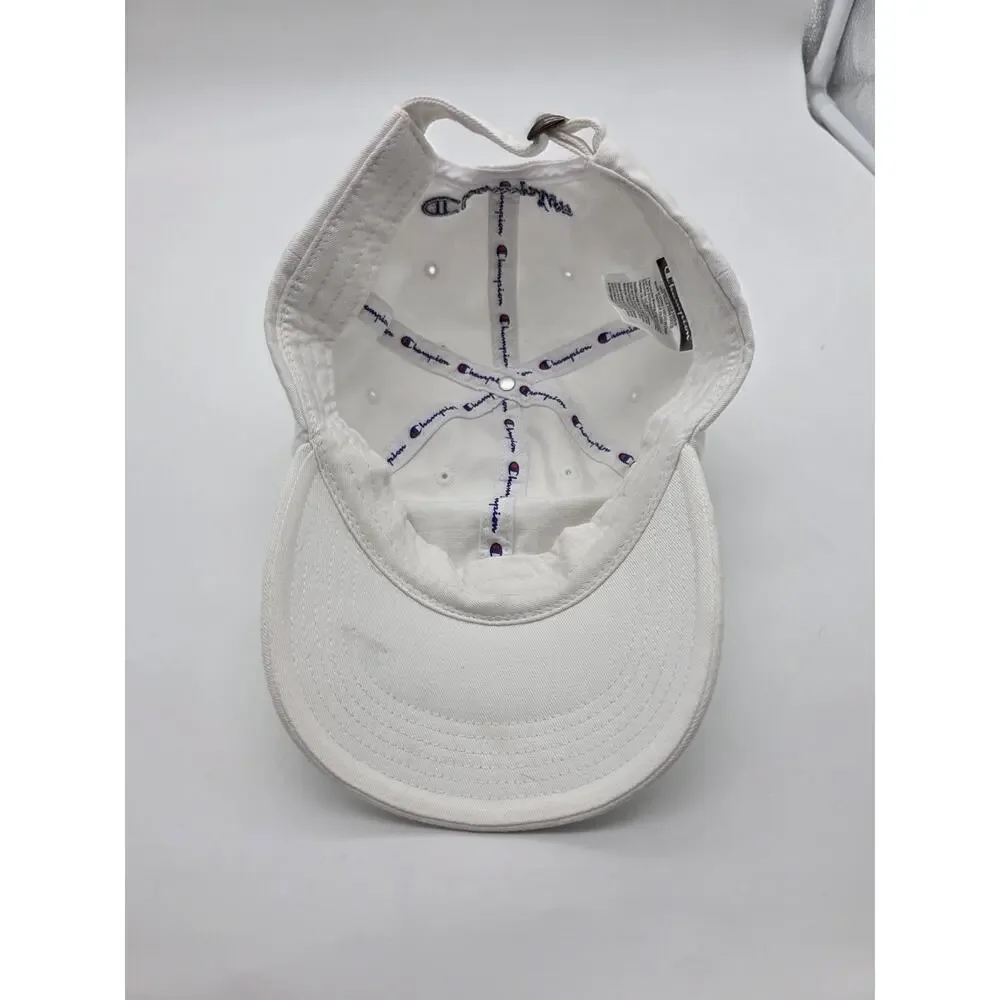 Champion White Adjustable Dad Hat Baseball Cap Strapback Logo OSFA